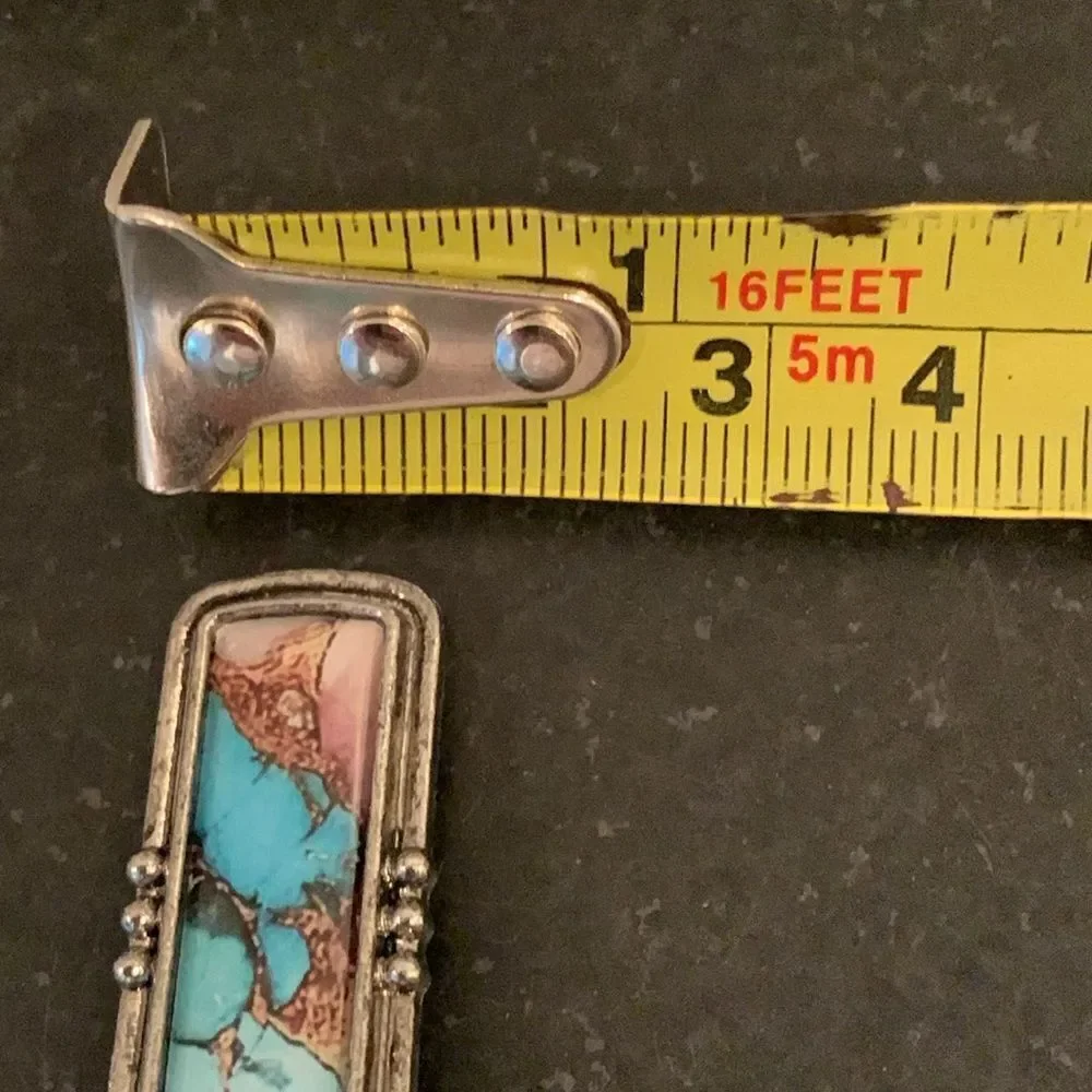 Western Marbled Kingman Style Rectangle Drop Earrings - Turquoise and Brown Colo